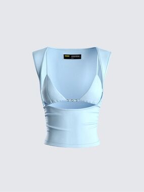 Baby blue cut out crop finesse sleeveless jersey top